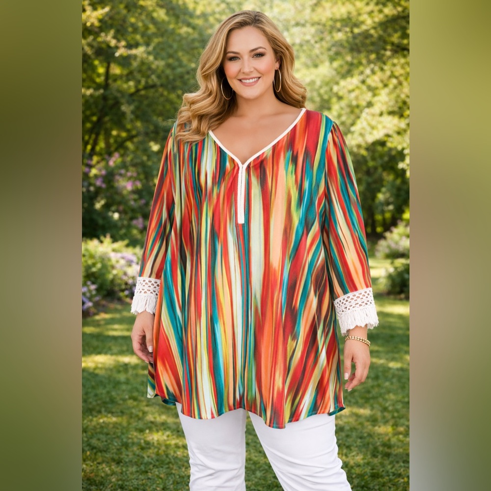 New Directions Multicolor V-Neck Tunic